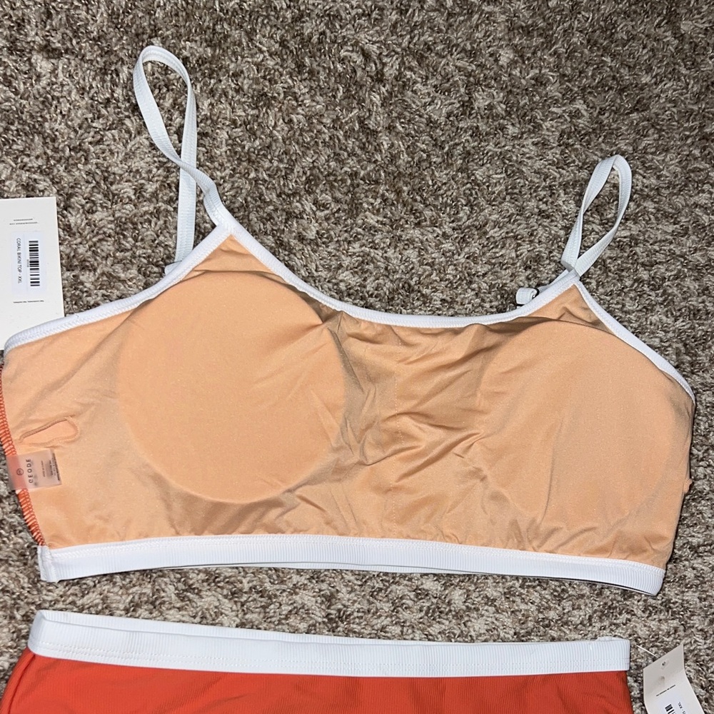 NWT! Geode Coral Swim Set with White Trim (2 tops & bottom!) Super Flattering! - Picture 14 of 15